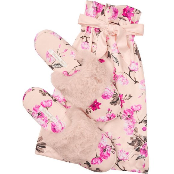Victoria's Secret Shoes - Victoria's Secret Satin Floral Slippers w/Bag
